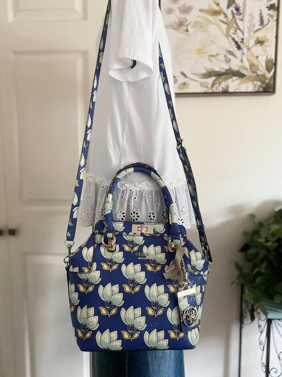 GUESS Malena Blue Floral Satchel Crossbody Tote Bag