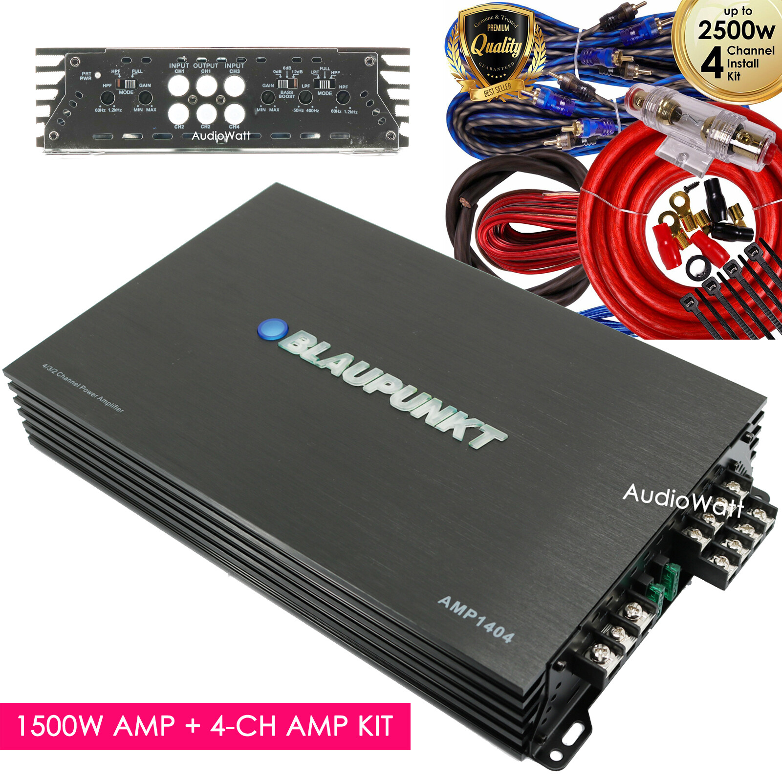 Blaupunkt AMP1404 Car Audio 4Channel Amp Amplifier 1500 Watts + 4Ch Amp Kit eBay