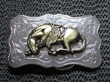 SMALL WESTERN BUCKING BRONCO COWBOY COWGIRL BELT BUCKLE VINTAGE RARE 1980s 
