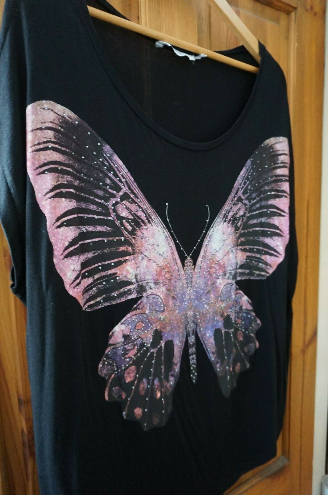 Rare black hippie boho mystic pink purple butterfly bling print tee t-shirt 18 image 2