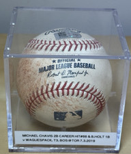 MICHAEL CHAVIS DOUBLE + BROCK HOLT SINGLE GAME-USED MLB BASEBALL RED SOX 7/3/19