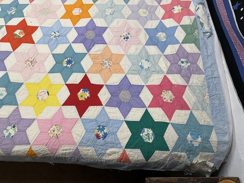 Edredón estrella 6 puntos multicolor de colección diamante cosido a mano envejecido para reparación - Imagen 14 de 23