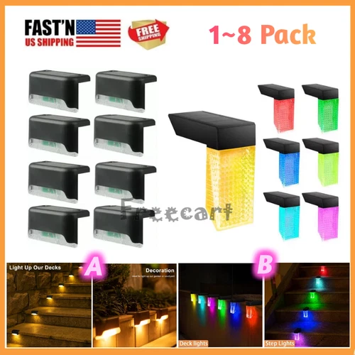 8 pack New Solar Deck Lights Outdoor Waterproof LED Steps Lamps for Stairs Fence