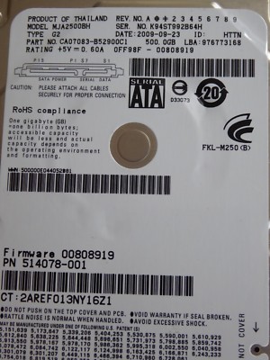 Fujitsu MJA2500BH G2 | CA07083-B52900C1 | 2009-09-23 | FW: 00808919 | 500GB