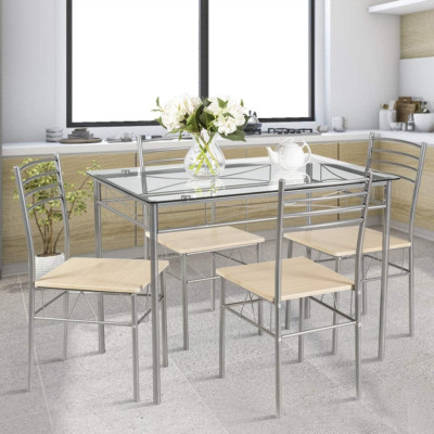 5 Piece Dining Table Set, Kitchen Dining Room Table and Chairs for 4, Space Savi