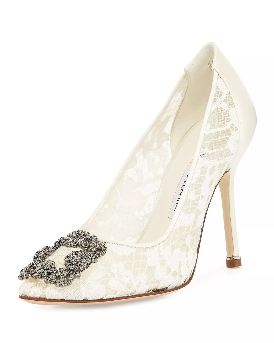 1035 NEW MANOLO BLAHNIK HANGISI 105 Lace Crystal Pump Wedding