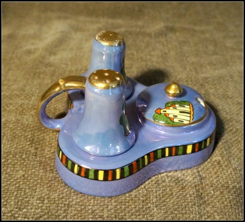 Juego de condimentos Noritake Art Deco Luster con detalles dorados con motivo de castillo #A1032 - Imagen 2 de 10