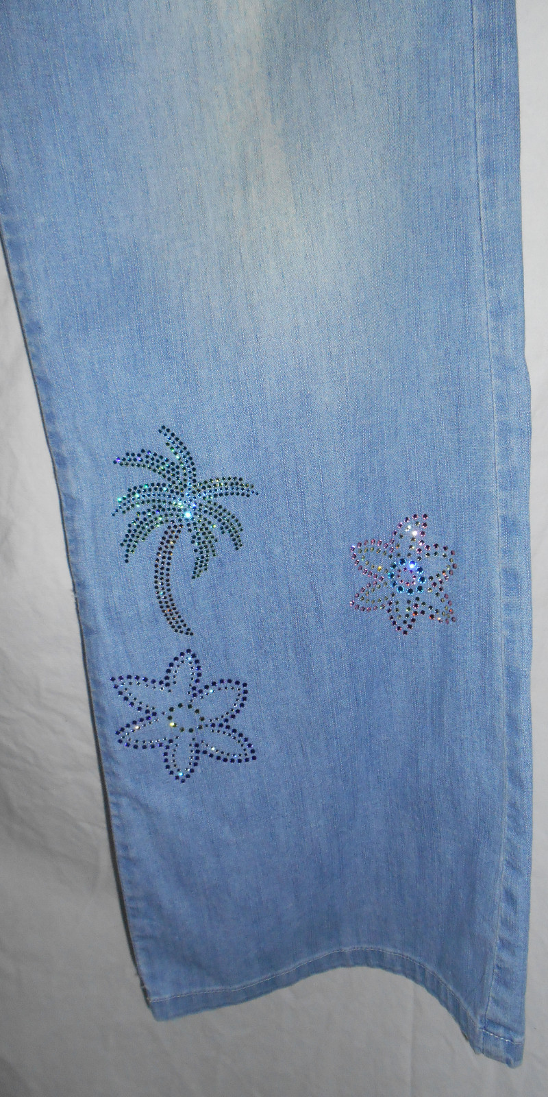 ESCADA SPORT Vintage Jeans 12 42 Blue Denim Pants Swarovski Bird Flowers Palm image 5