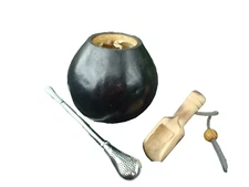 Mate Gourd Black Mate Calabaza , Straw + Bonus Spoon Yerba Mate