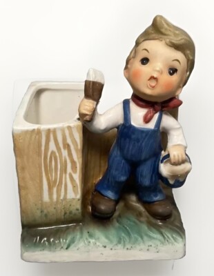 Vintage Inarco Planter Boy With Paintbrush 3x4  Ceramic Vtg