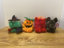 4 Vintage Halloween Puffkins 1994 Witch Jack-O -Lantern Bat Devil