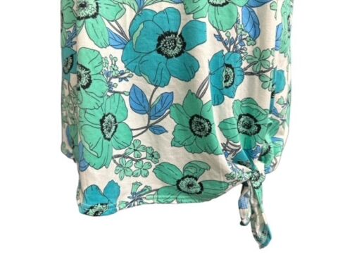 Juniper & Lime XL Top Green Blue Soft Stretch Floral Flare Bell Short Sleeves - Picture 4 of 5