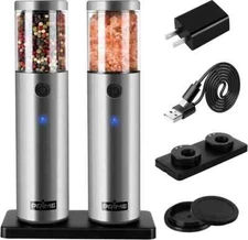 Electric Salt and Pepper Grinder Set 2 Mills Rechargeable with Charging Base