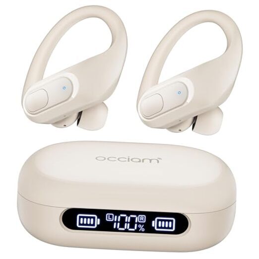 Wireless Bluetooth 5.3 Earbuds Sport Ear Buds Workout Headphones 96H Ivory