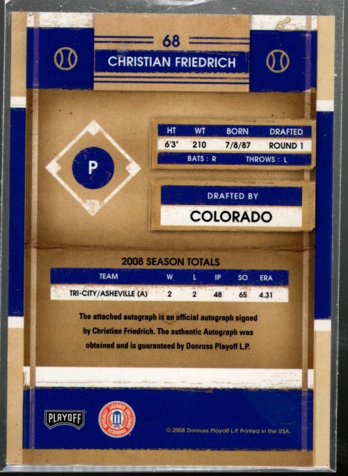 B5331- 2008 Playoff Contenders #68 Christian Friedrich Auto - NM-MT (*ROOKIE) - Image 2 of 2