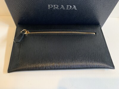 NIB-PRADA Leather Logo Envelope Wallet Clutch-Auth Card, Vitello