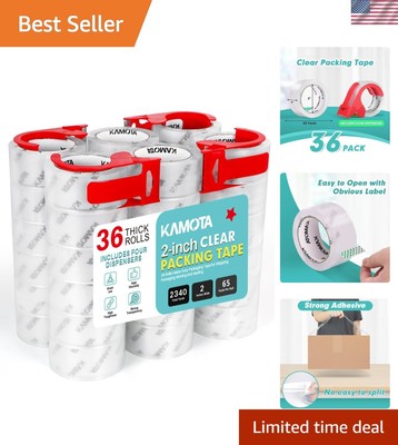 Strong Adhesive Packaging Tape - 36 Rolls, 2'' Wide, 65 Yards Each for Durability