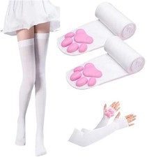 WOMEN'S CAT PAW PAD BOTTOM 3D COSPLAY SOCKS  SLEEVES GLOVES SET CUTE STOCKINGS