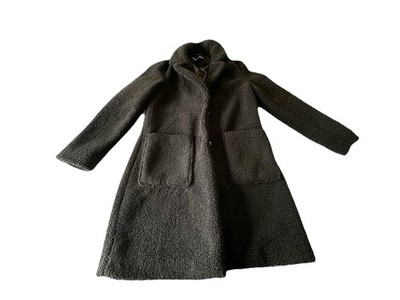 French Connection Women's Faux Shearling Teddy Lapel Midi Black Coat Size S