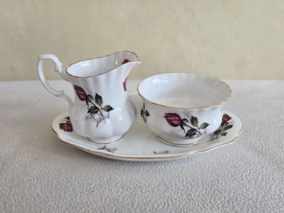 Hamilton Fine Bone China Creamer Sugar Bowl Tray Set Red Rose Made in England