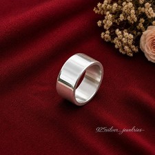 Sterling Silver Wide Band Ring, Polished Men's Statement Jewelry KJ045