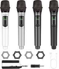 talomen Wireless Microphones for Karaoke, Rechargeable Microphone Set of 4, Plug