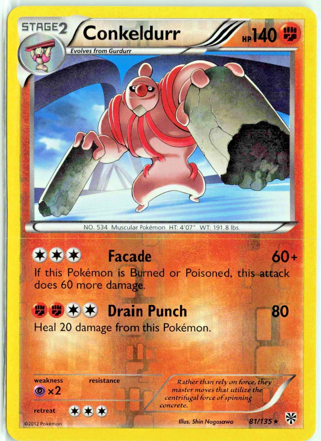 Conkeldurr 81/135 Plasma Storm Reverse Holo Rare Pokemon Card LP