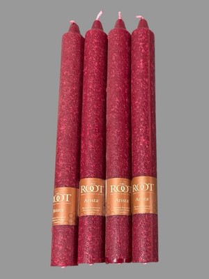 4 Root Arista Beeswax Enhanced Premium 7/8'' x 9'' Garnet Dinner Candles