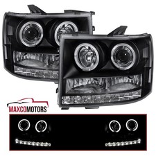 Black Led Halo Projector Headlights Fits 2007-2013 Gmc Sierra 1500 2500hd 3500hd