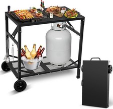 Foldable Pizza Oven Table Portable Outdoor Grill Cart with Wheels Garden Picnic