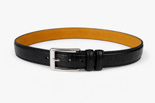 Kids Black Croc-Embossed Belt Silver Buckle Adjustable Dress School Belt