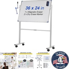 Smart 36x24" Double-Sided Magnetic Whiteboard - Ideal for Home, School & Office