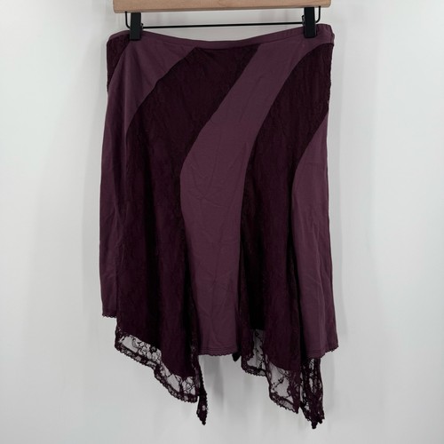 FREE PEOPLE Dreamcatcher Skirt Size Small Vintage Wine Plum Lace Asymmetric NWT - Picture 2 of 9