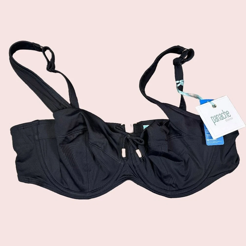 Panache 全新带标签 Anya Riva Balconette 比基尼上衣黑色泳装女式 38DD — 第 2/4 张图片