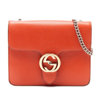 Gucci Small Dollar Calfskin Interlocking G Crossbody Umhängetasche Orange
