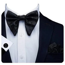 Fashion Floral Adjustable Pre-tied Big Bow Tie and Pocket Square Cufflink Set