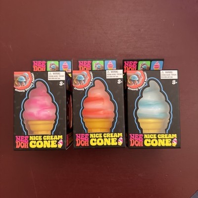 3 NeeDoh Ice Cream Cone Blue Orange Pink Nee Doh Nice Ice Cream Squishy Lot of 3
