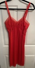 Vintage 60s RED Pin Up Full Slip Lingerie Nylon Philmaid Size 32 Embroidered