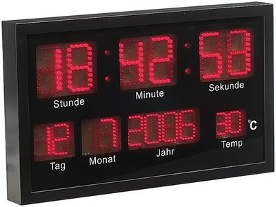Luxartec LED Wanduhr Datum Temperatur | 412 rote LEDs weithin sichtbar Lunartec