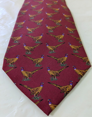 Lauren Ralph Lauren 100% Silk Tie Pheasant Sportsman Hand Finished USA 56x3.75