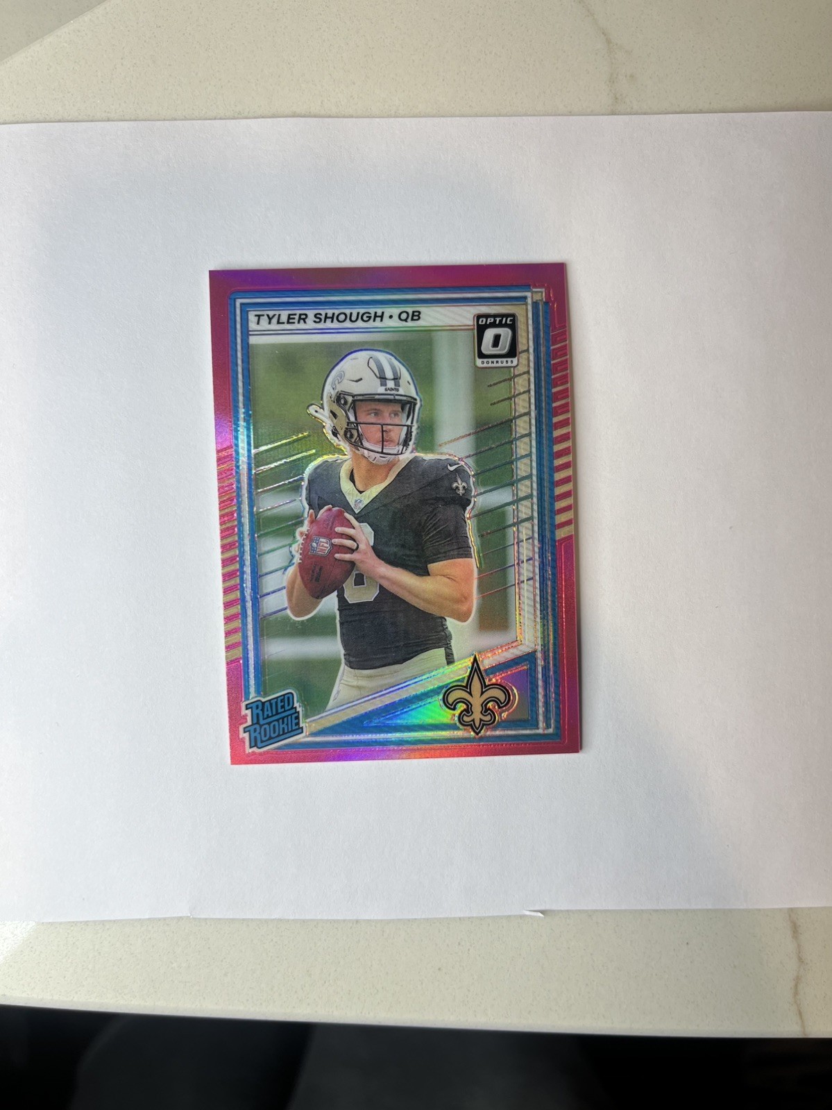 2025 Panini Donruss Rated Rookie Tyler Shough #304 Optic Preview Pink Prizm (RC)