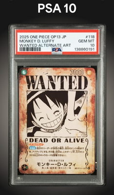 One Piece Card PSA 10 Monkey.D.Luffy OP13-118 SEC-SPC Wanted 2025