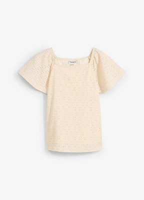 Shirtbluse für Mädchen mit dekorativer Lochstickerei Gr. 152/158 Sandbeige Neu
