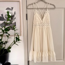 Love Tree Large Cream Lace Bodice Mini Ruffle Graduation Dress Smocked Back Boho