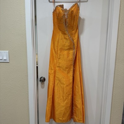 NWT Clarisse Orange Beaded Gown Prom Dress Slit Strapless Size 6 Formal $500