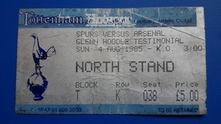 MATCH TICKET TOTTENHAM HOTSPUR v ARSENAL 1985 GLEN HODDLE TESTIMONIAL MATCH GOOD