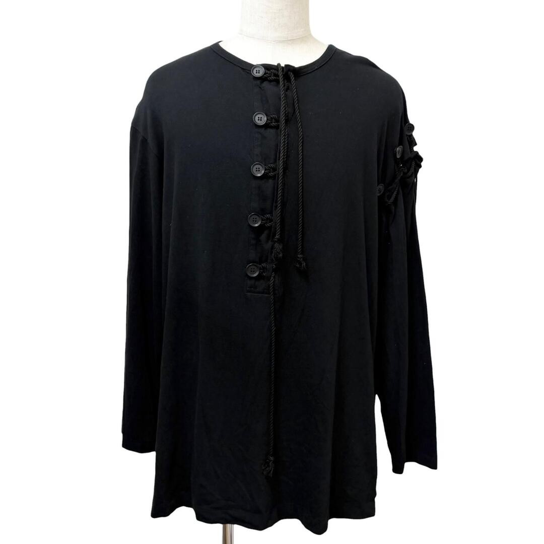 YOHJI YAMAMOTO POUR HOMME Lace Up Henley Long Sleeve Tee Black Size 3