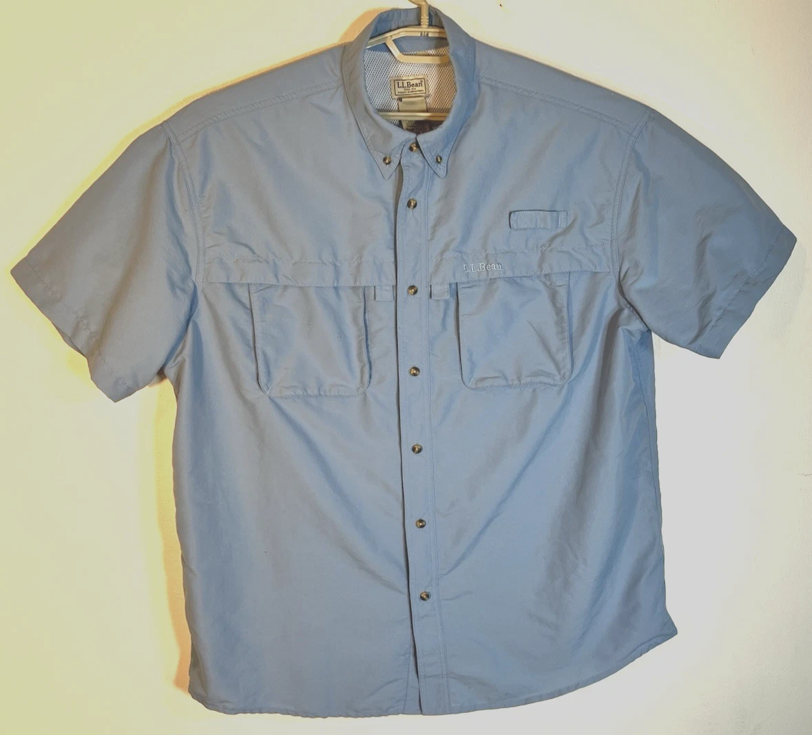 LL Bean Size XL Blue Short Sleeve Fishing Shirt