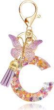 Fashion Alphabet Initial Letter Keychain Tassel Butterfly Pendant Key Ring for P
