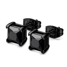 4 Ct Black Diamond Princess Earrings in 925 Silver With Black Rhodium Finish !